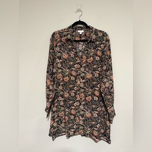 J. Jill Chocolate Brown Paisley Long Sleeve Blouse Tunic Size Medium Tall Boho